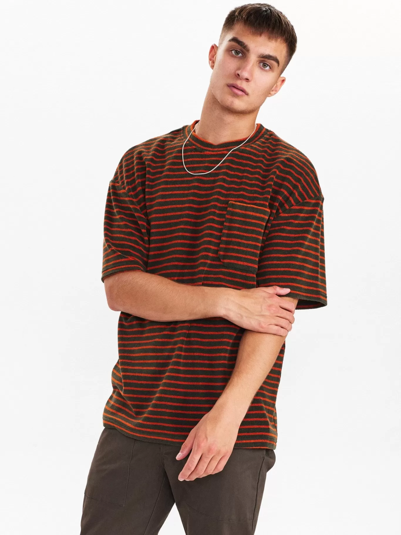 Anerkjendt Tees<Akholger Frotte Stripe Tee - Forest Night