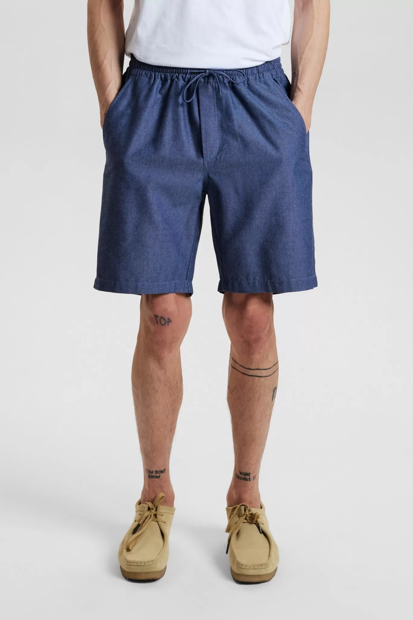 Anerkjendt Shorts<Akjames Linen Elast - Dark Navy