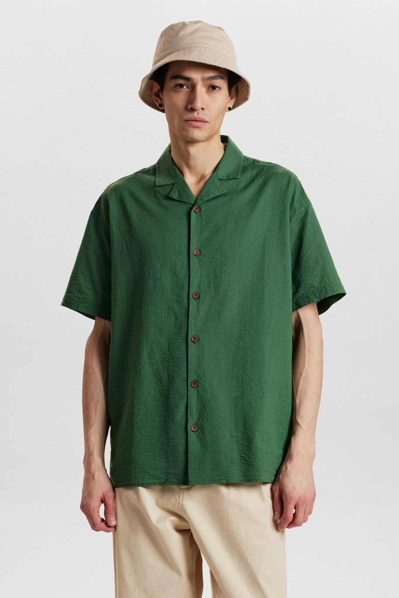 Anerkjendt Shirts<Akkarsten S/S Seersucker Shirt - Olivine