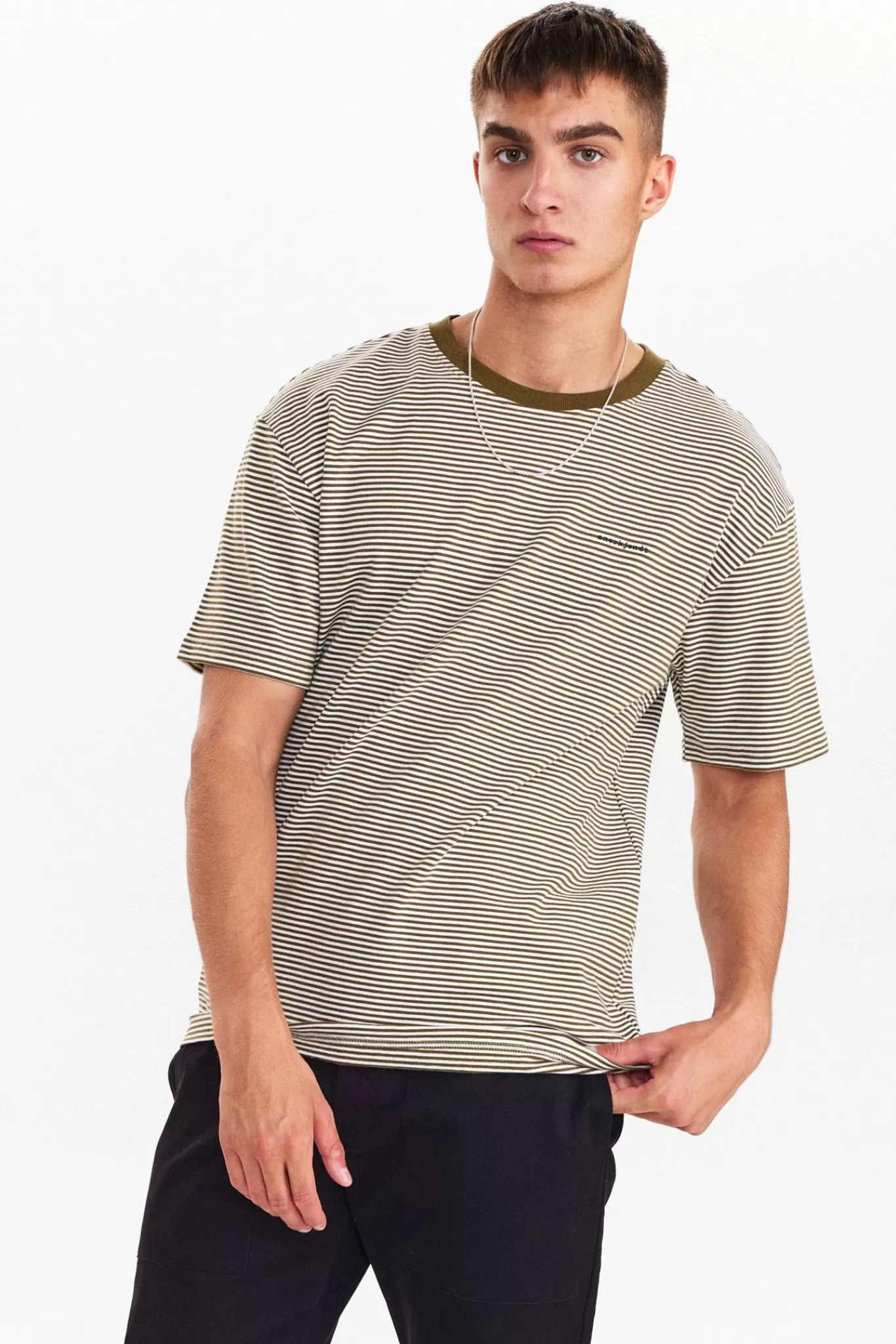 Anerkjendt Tees<Akkikki Stribe Cotton Tee - Dark Olive