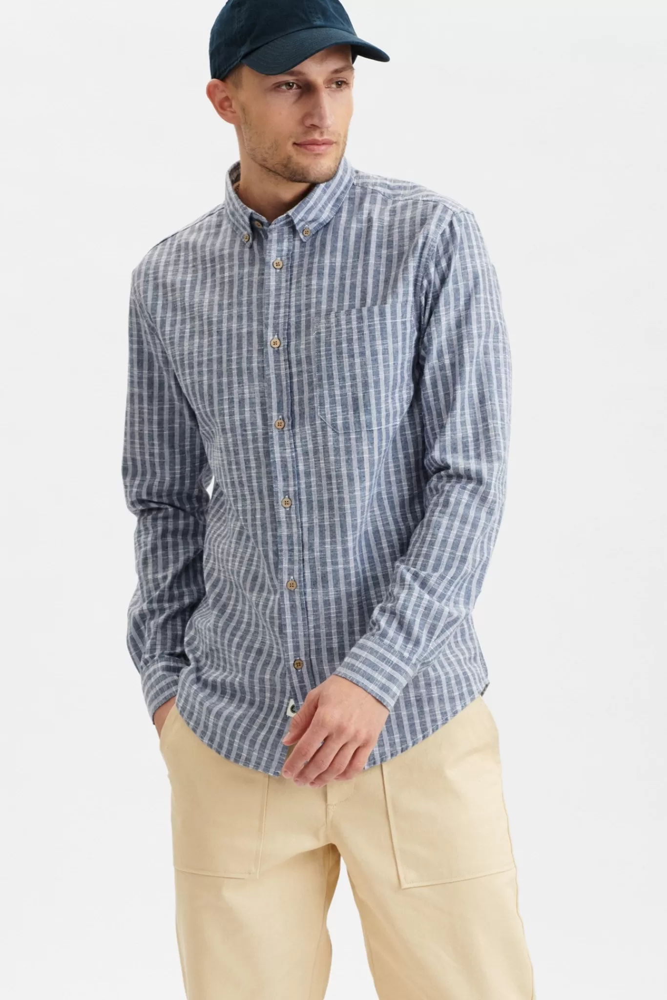 Anerkjendt Shirts<Akkonrad Mel Stripe Shirt - Sky Captain