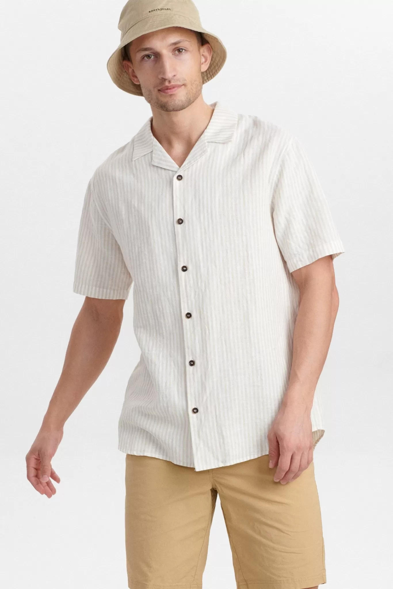 Anerkjendt Shirts<Akleo Cot/Lin Stripe Shirt - Brown Rice