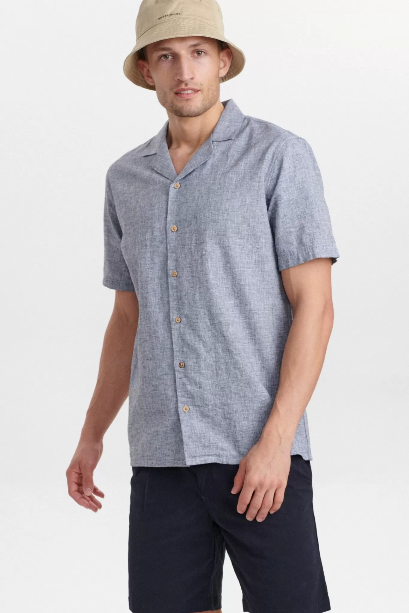 Anerkjendt Shirts<Akleo Fil A Fil Linen Shirt - Dark Navy