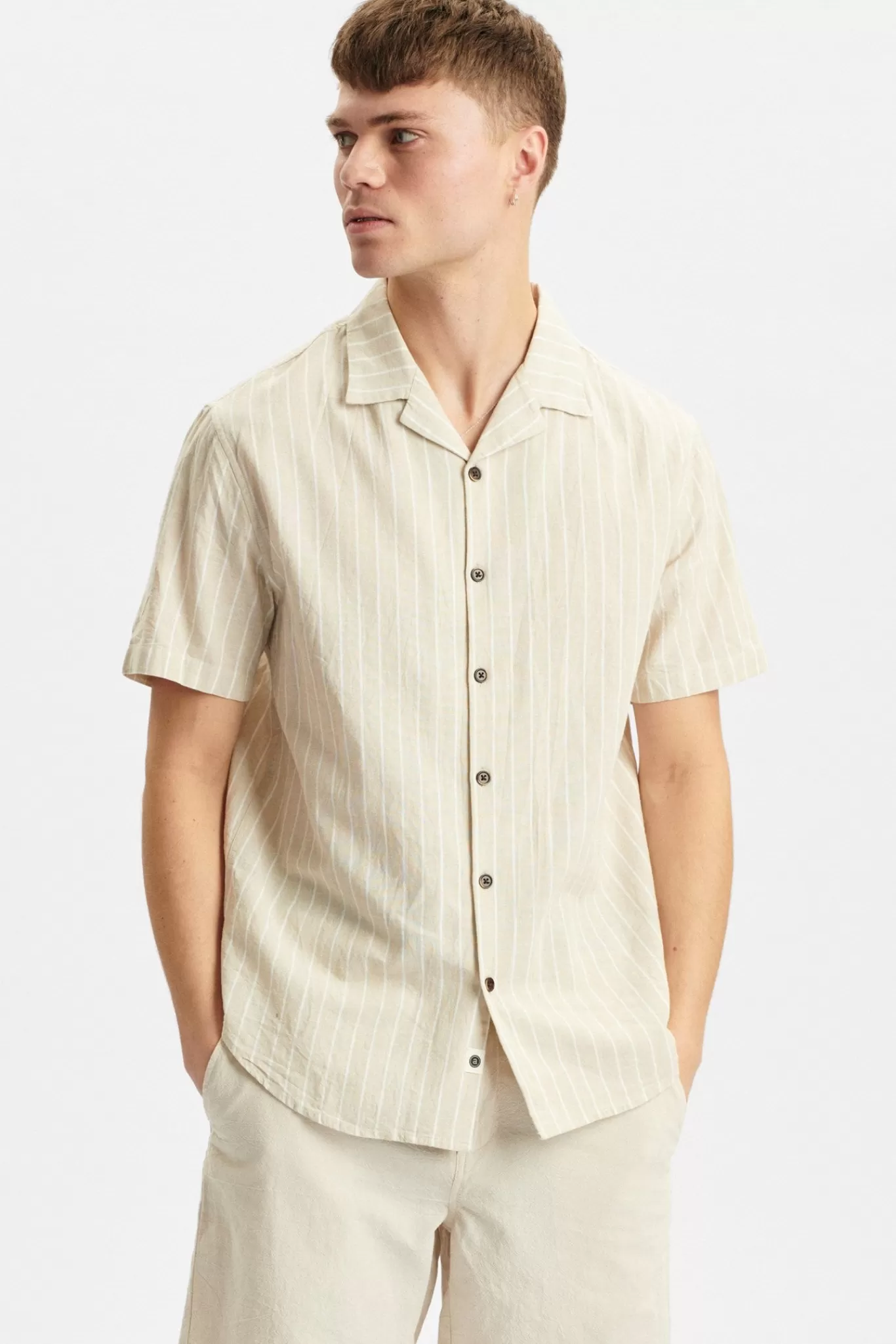 Anerkjendt Shirts<Akleo Stripe Cotton Linen Shirt - Brown Rice