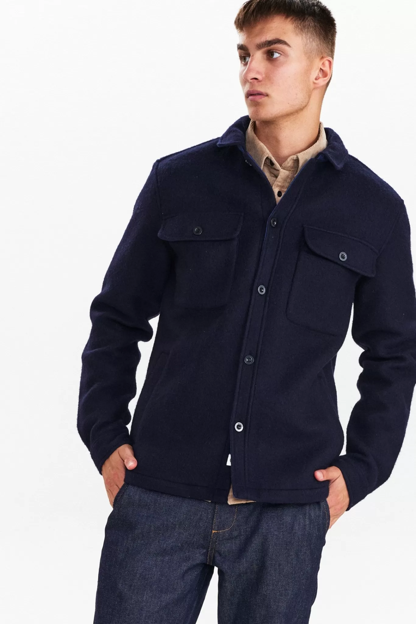 Anerkjendt Overshirts<Aklion Boiled Wool Overshirt - Dark Navy