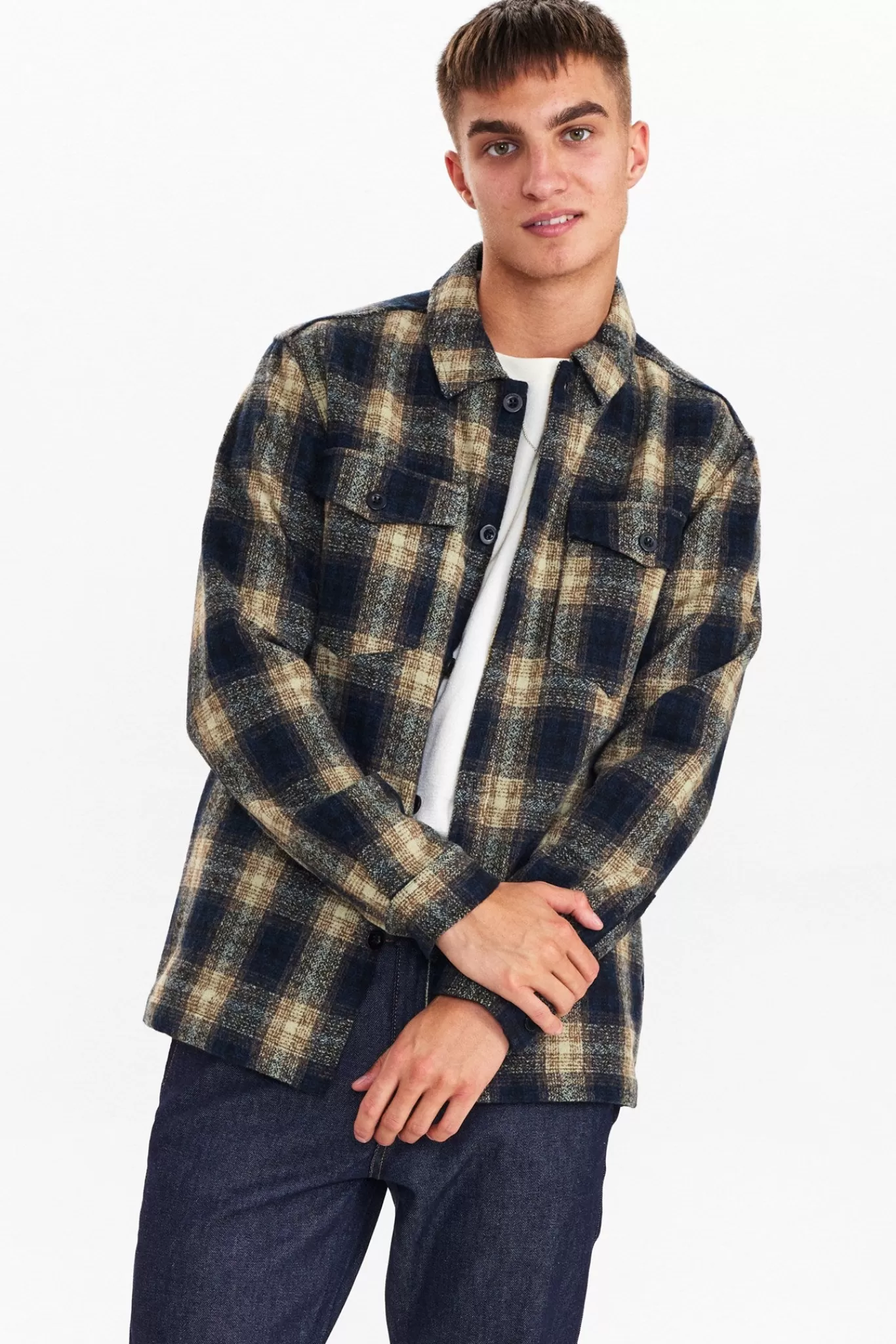 Anerkjendt Overshirts<Aklion Thick Check Overshirt - Dark Navy