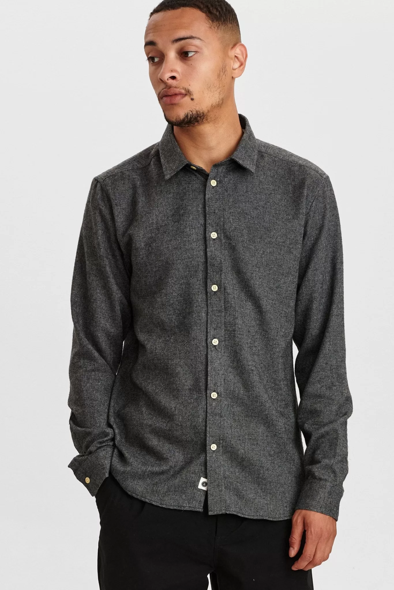 Anerkjendt Shirts<Aklouis 2 Tone Melange Shirt - Granit Grey Mel