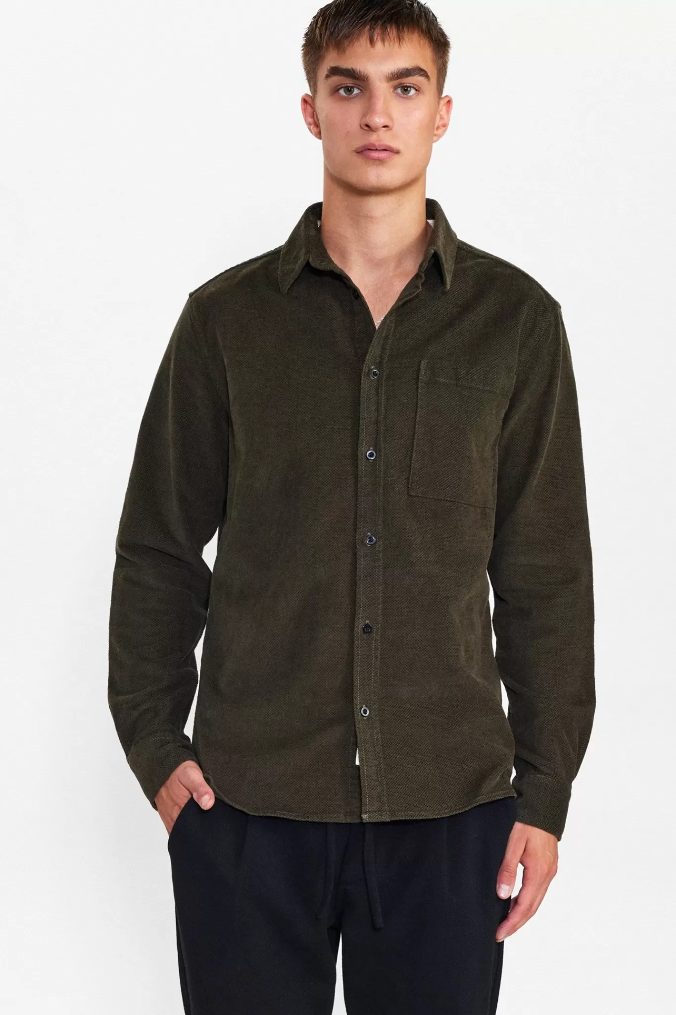 Anerkjendt Shirts<Aklouis Structure Cord Shirt - Dark Olive