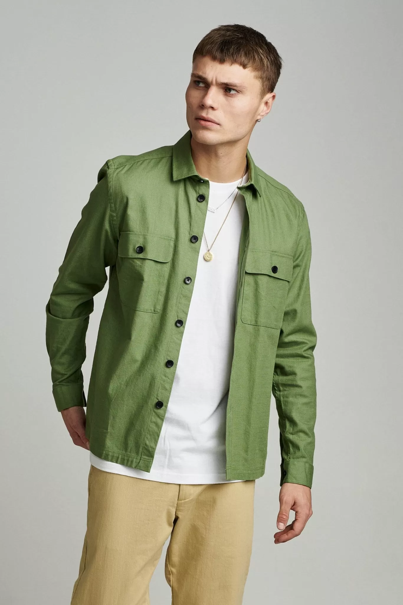 Anerkjendt Overshirts<Akoscar Cotton Slub - Vineyard Green