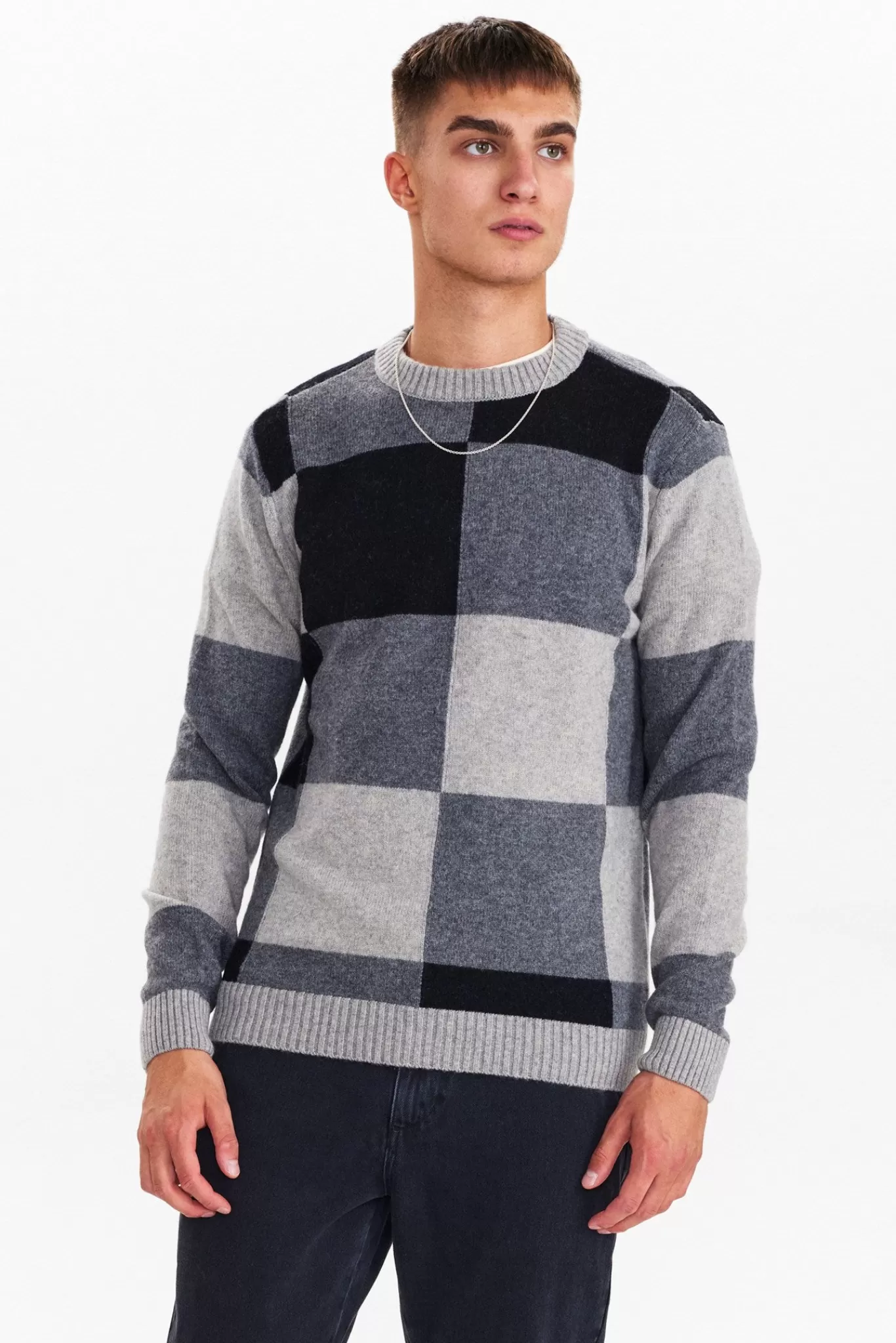 Anerkjendt Knits<Akrico Check Block - Medium Grey Mel