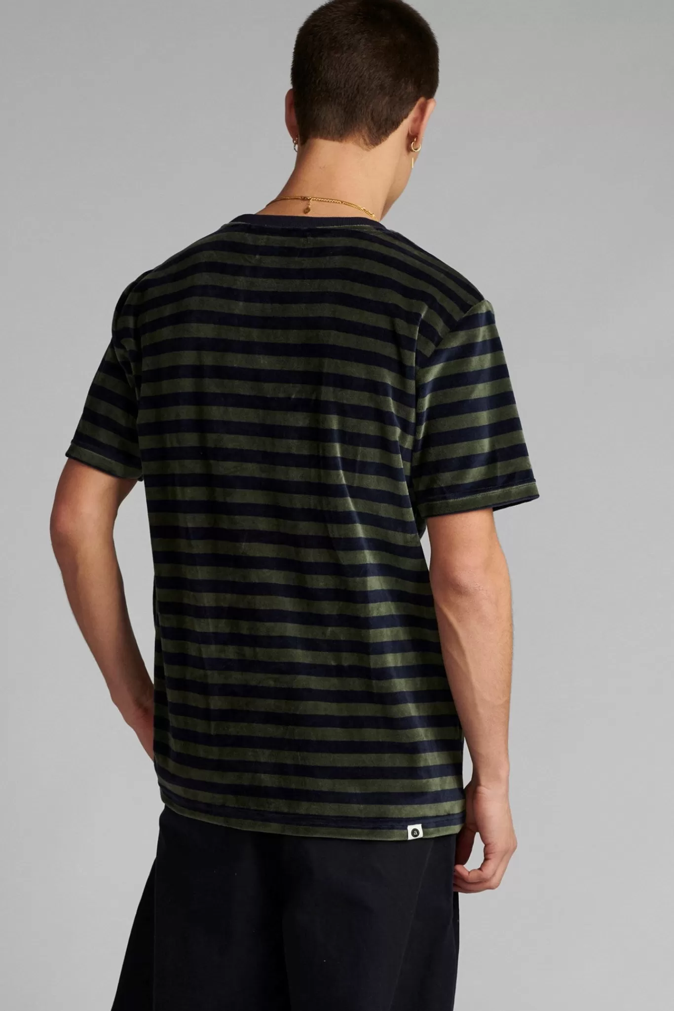 Anerkjendt Tees<Akrod Y/D Stripe Velvet T Shirt - Sky Captain