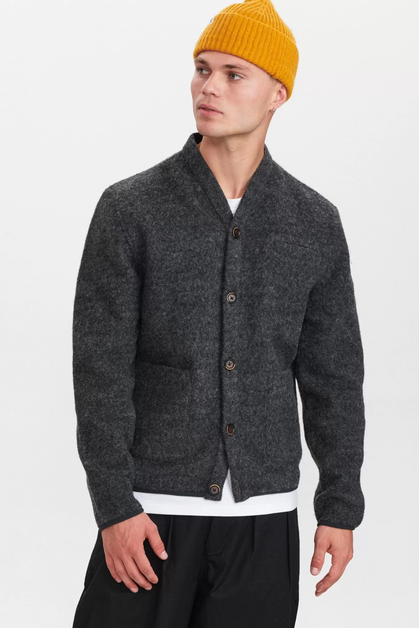 Anerkjendt Overshirts<Aksigurd Boiled Wool Cardigan - Granit Grey Mel