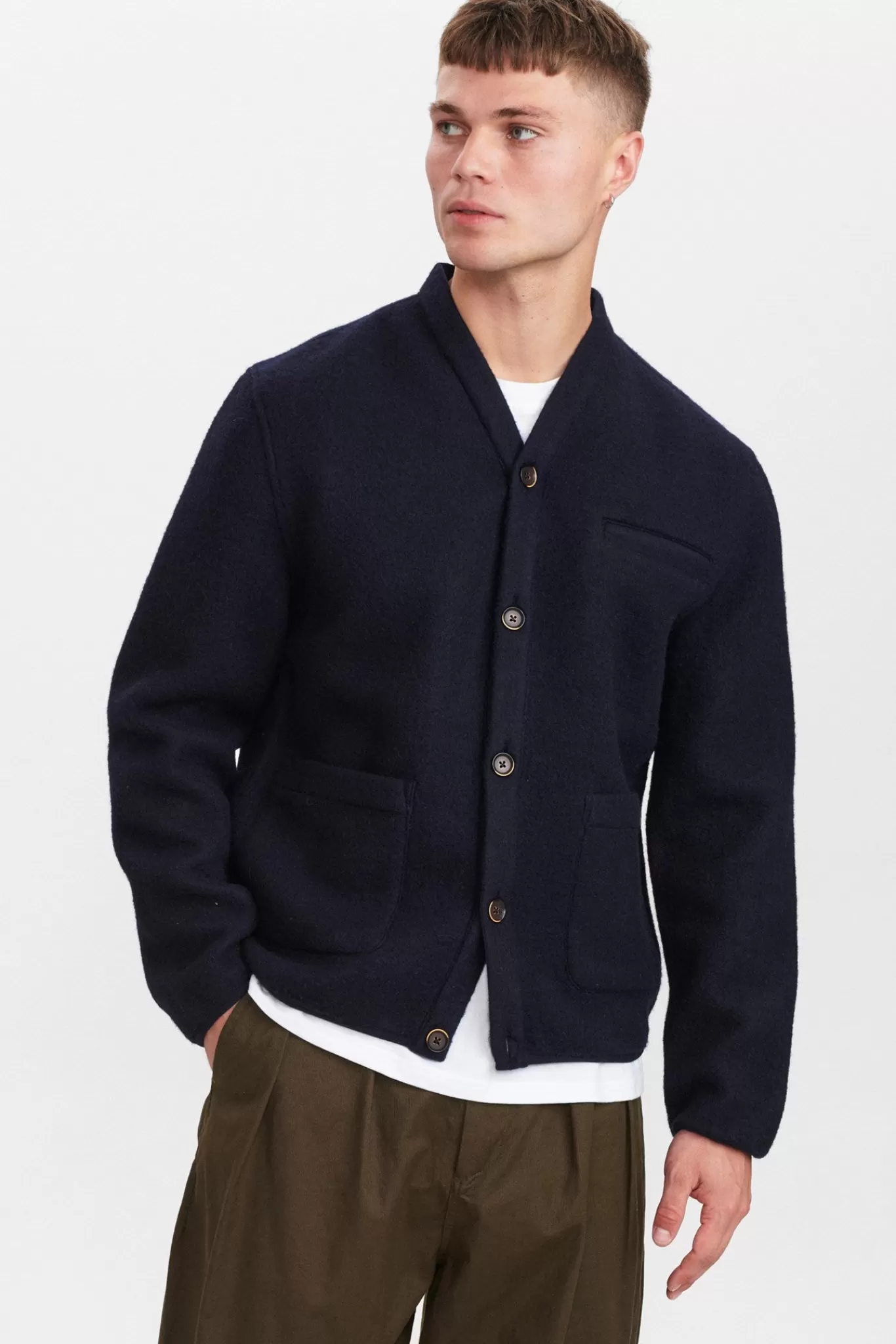 Anerkjendt Overshirts<Aksigurd Boiled Wool Cardigan - Sky Captain